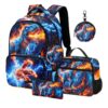 SEAZUIIS Dinosaur Backpack for Boys, Kids Dinosaur Backpack for School with Lunch Box Pencil Case and Coin Purse for Elementary Back to School (Blue&Red)