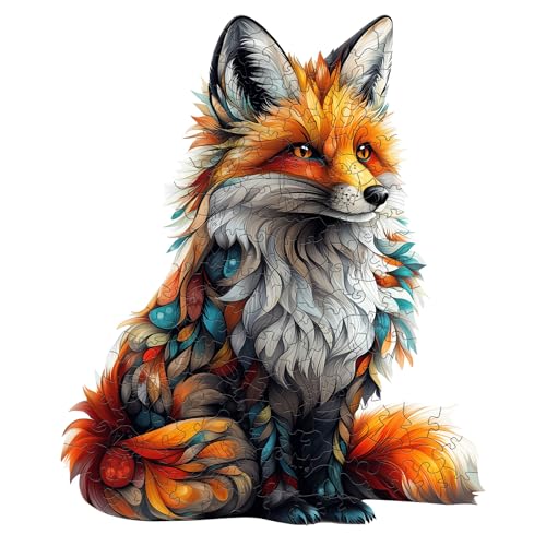 SECOGM Wooden Puzzles for Adults - Artistic Fox Wood Puzzles Adult - Unique Animal Shape Wooden Jigsaw Puzzles for Adults - Birthday Gifts for Puzzle Lovers, Family (8.4 * 6.6in - 100 Pieces)