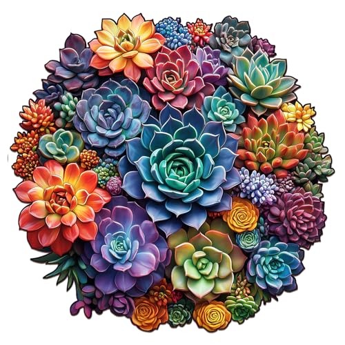 SECOGM Wooden Puzzles for Adults - Mandala Succulent Wood Puzzles Adult - Unique Animal Shape Wooden Jigsaw Puzzles for Adults - Birthday Gifts for Puzzle Lovers, Family (8.4 * 8.4in - 100 Pieces)