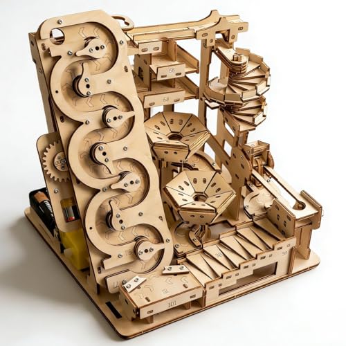 Second-Generation Adult 3D Wooden Marble Run Puzzle Set, Electric DIY Expert-Level Mechanical Model Assembly Kit, STEM Educational Puzzle, Desktop Decoration, Creative Birthday Gift