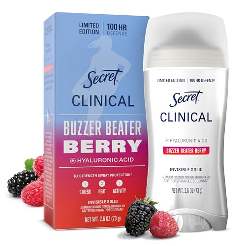 Secret Clinical Strength 100HR Defense, Invisible Solid Antiperspirant Deodorant for Women, Paige Bueckers Edition, Triple Threat Sweat Protection, Hyaluronic Acid, Buzzer Beater Berry Scent, 2.6 oz