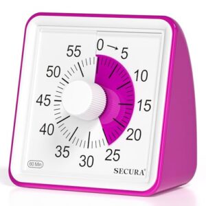 Secura 60-Minute Visual Timer, Classroom Timer, Countdown Timer for Kids and Adults, Time Management Tool for Teaching (Violet & Violet)
