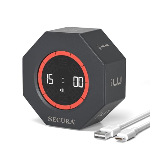 Secura Pomodoro Timer for ADHD & Productivity, Flip Cube Timer with 7 Presets (1/3/5/10/15/30/60 Min), Visual Countdown Progress Bar for Work, Study, Kids & Desk Setup(Dark Gray)