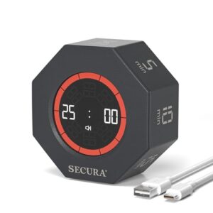 Secura Pomodoro Timer for ADHD & Productivity, Flip Cube Timer with 7 Presets (5/10/15/20/25/50/90 Min), Visual Countdown Progress Bar for Work, Study, Kids & Desk (Dark Gray)