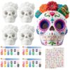 Seenelling 4 Set Halloween Skull Ceramic to Paint Crafts DIY Unpainted Ceramic Sugar Skulls Make Your Own 3D Skeleton Plaster Crafts for Day of the Dead Party Supplies