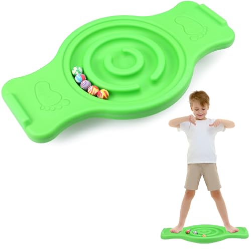 Seenelling Maze Balance Board for Kids Plastic Wobble Rocker Balance Board with Mini Balls Load 220lb Balance Game with Handles for Toddler Balancing Exercise Equipment Game, 24.5 x 11.8 Inch (Green)