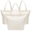 Segarty Canvas Tote Bag 17.7x13.78x5.9in with Zipper, 3 PCS Heavy Duty Shopping Tote Bags, Reusable & Washable Beige Blank Cloth Bags for Grocery & Beach Travel, Lightweight Shopping Totebags for DIY