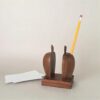 SEGHNY Rustic Wooden Apple-Shaped Desk Organizer, Handcrafted Pen Pencil Holder & Memo Pad Stand, Desktop Storage for Office Home Study, Natural Brown Wood