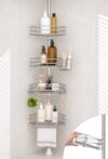 SEIRIONE Corner Shower Caddy Tension Pole, Quick Setup, Rust-Free Bathroom Shower Organizer Corner for Bathtub Shampoo Storage, 4-Tier Adjustable Shelf, Drill Free, Fits 34 to 116 Inch Height, Chrome