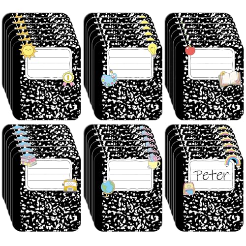 Self Adhesive Name Tags for Classroom Student Desks,Composition Notebook Students Name Plates for desks Classroom Elementary Kindergarten Preschool School Teaching Supplies(36 Pack,6 Design)