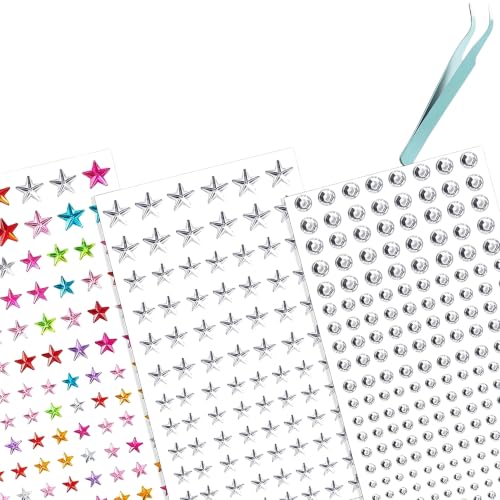 Self Adhesive Star Face Gems and Y2K Hair Accessories,Transparent Rhinestone Stickers for Women Kids,Festival Makeup Jewels Party Rave Glitter Freckles Eye Stick On, Gift for Friends