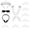 Semato Princess Bachelorette Party Set, 1 Bride Crown 7 Pcs Little Tiara Satin White Gloves Vintage Sunglasses Headphones, Wedding Prom Costume Accessories