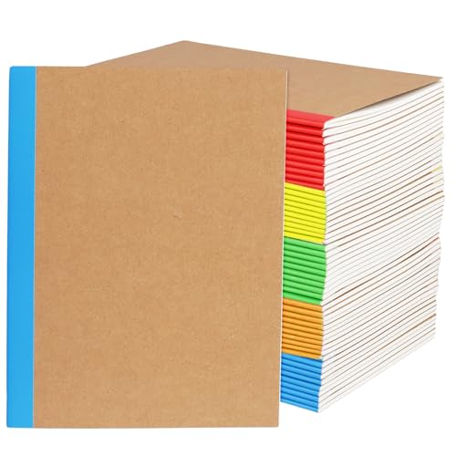 SENJEOK 50 Pack Composition Notebook Journals, A5 Kraft Notebook with Rainbow Spines, Lined Journals for Home, Office, Travel, 60 Pages, 5 Colors