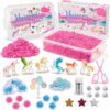 Sensationally OT Unicorn Sensory Sand Bin-38 PCS Set with 2 lb Magic Sand, Sensory Bin for Toddlers & Scooper-Count Sparkly Pom-Poms, Bring Unicorns to Life - Ideal Gift for Kids