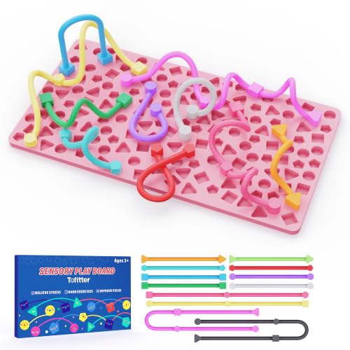 Sensory Activity Board,Fidget Toys for Kids & Adults with Shape Matching, Quiet Busy Board for Travel, Airplane, Car& Classroom, Calming Sensory Toy for Focus & Relaxation, Autism & ADHD Support(Pink)