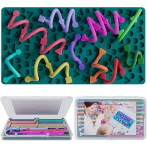 Sensory Activity Board for Kids Boys Girls, Fidget Toys for Stress Anxiety Autistic ADHD, Calm Down Travel Airplane Essentials Toys for 3+ Year Old, Portable Travel Storage Box & 14 Strings