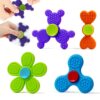 Sensory Fidget Toys for Adults - 4 Packs 2-in-1 Silicone Fidget Spinners with Textured Worry Sensory Stone for Teenage with Autism, Anxiety & ADHD, Calming Tools for Adults Office Desk