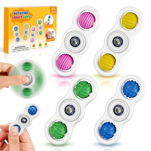 Sensory Fidget Toys for Kids: 4 Pack 2-in-1 Silicone Quiet Fidget Spinner with Textured Sensory Balls for Kids & Adults, Stress Toys for Autism ADHD Anxiety, No Noise for Classroom Office
