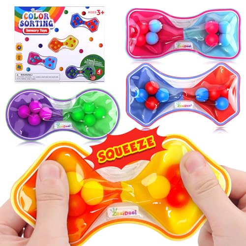 Sensory Fidget Toys for Kids Toddler: 4 Pack Color Sorting Squeeze Toys