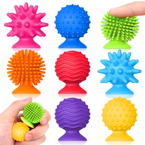 Sensory Fidget Toys Kids Adults: Qquiet Textured Suction Cup Toys for Kids with Autism- Squishy Sensory Toys for Classroom Bath- 8 Pack Calm Down Corner Supplies for Teens- Travel Gifts for Students