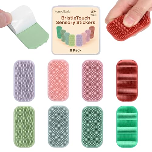 Sensory Stickers for Kids & Adults – 8-Pack Silicone Calm Strips with Layered Bristle Textures for Anxiety Relief, Autism & ADHD – Quiet Desk Fidget Toys for Classroom & Office – Stocking Stuffers