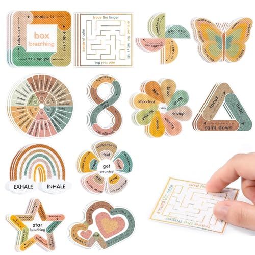 Sensory Strips for Anxiety Calming Stickers 36 Pcs Reusable Textured Sensory Strips Anxiety Relief Breathing Mindfulness Stickers Fidget Tool for Office Desk Adults Teens Sensory Items