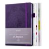 SEQES A5 Undated Planner- Leather Cover with goal tracker,full focus And habit To Increase Productivity organizer And Goal Setting & Reflection Journal | Weekly/Monthly Planner (purple)