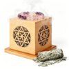 Sereniboo Wooden Incense Burner Holder Crystal Cleansing Kit White Sage Smudge Kit for Incense Sticks Cone Incense Charcoal Briquettes