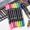 Set of 12 Watercolour Markers Double Tip, Soft Brush Tip + Fine Tip, Non-Toxic Markers for Lettering, Drawing, Calligraphy, Crafts and School Supplies for Children and Artists