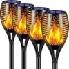 Set of 4 - Outdoor Solar Lights LED Tiki Torch Polynesian Style Path Lighting New