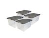Set of (4) 64 Quart Secure Latching Large Plastic Storage Bins with Gray Lids in Clear DV06953