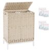 SETVSON Laundry Hamper with Lid, Wicker Laundry Basket, 112 L, Light Khaki