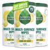Seventh Generation Multi Surface Wipes, Pack of 3, for all purpose cleaning, lemon zest scent with 100% essential oils and botanical ingredients, 70 ct each