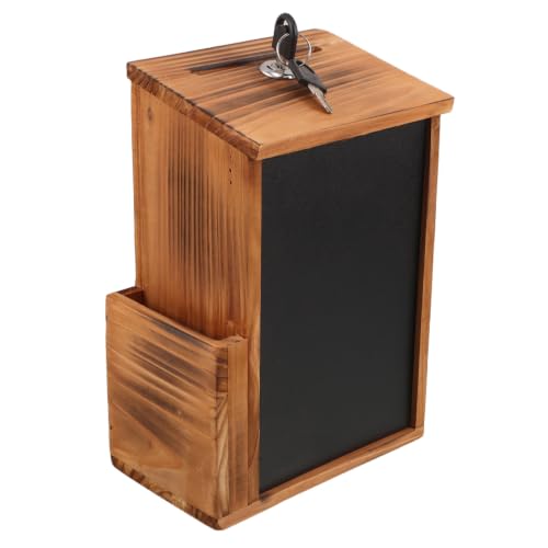 SEWACC Wall Mounted Lockable Wooden Suggestion Box with Slot and Blackboard, Retro Style Wood Ballot Box for Secure Donation, Feedback, and Efficient Organization in Living Spaces