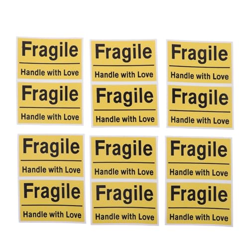 SEWCHICS 6pcs Fragile Stickers for Moving Boxes and Mailing Packages, Yellow Adhesive PVC Packing Labels with Efficient Packing Feature, Handle with Care Warning for Shipping and Moving