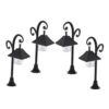 SEWOART 4pcs Miniature Black Street Lamp for Dollhouse with Built-in LED Lights, Plug and Play Vintage Style Mini Lights for Photography, Courtyard Model Layout, and Dollhouse Decoration