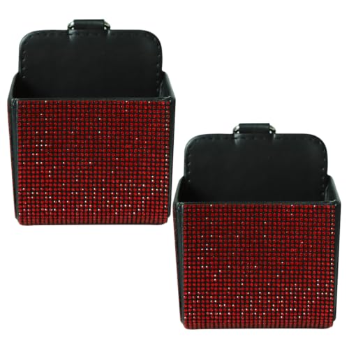 Sewroro 2pcs Car Vent Storage Organizer Pouch with Leather Rhinestone, Stable Vent Design and Quick Installation, Stylish Sparkle Holder for Keys and Sunglasses, for Car Interior