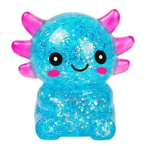 Sezua Axolotl Squishy Stress Relief - Blue Cute Glitter Stretchy Squeeze Sensory Axolotl Toys, Axolotl Fidget Sugar Stress Ball Toys for Adults Kids, Salamander Gifts for Christmas Party Birthday