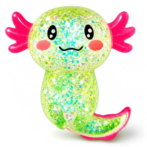 Sezua Squishy Fidget Stress Ball - Taba Squishies Squeeze Sensory Axolotl Toys, Axolotl Squishy Sugar Stress Ball Toys for Adults Kid, Glitter Salamander Gift for Party Birthday Christmas