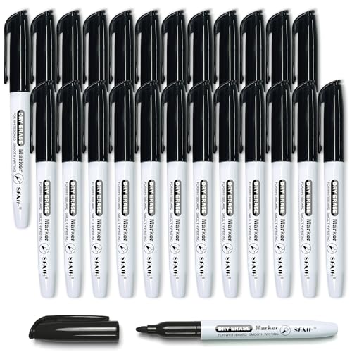 SFAIH Black Dry Erase Markers Fine Tip - 24 Pack Whiteboard Markers For High-Volume Offices, Schools, Conference Rooms | Bulk Pack of Low-Odor