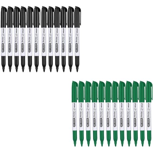SFAIH Black + Green Dry Erase Markers Fine Tip,Standard Set For Office Teams, Teachers, Classrooms, Training Sessions | Low-Odor
