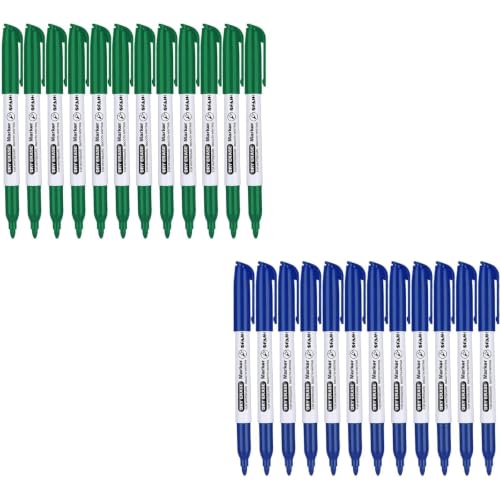 SFAIH Green + Blue Dry Erase Markers Fine Tip - 12 Pack Whiteboard Markers Standard Set For Sustainability, Sports Coaching, Financial Charts & Boards | Low-Odor