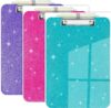 SFLHHDM Clear Glitter Clipboards, Plastic Clipboard with Pen Holder, Clip Boards 8.5x11 with Low Profile Clip, Cute Hanging Sparkly Clip Board for Office School (Purple & Green & Hot Pink)