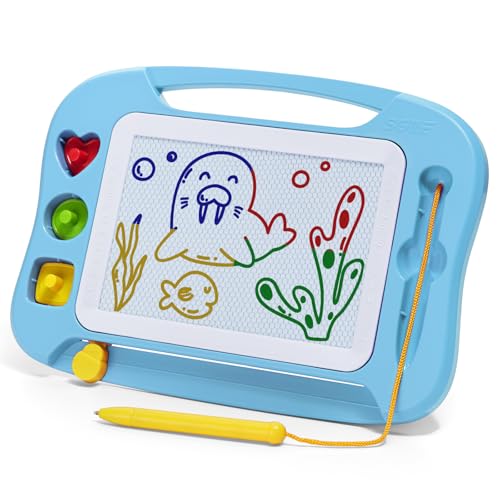 SGILE Magnetic Drawing Board for Kids, Toddlers Toys for 1 2 3 4 Year Old, Etch & Sketch Pad with 3 Stamps, Learning and Educational Toys for Boys Girls Gift, 25 x 18 CM (10 × 7 in), Sky Blue