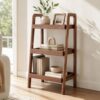 SHACNGI Solid Oak 3 Tier Ladder Shelf, 3-Tier Beech Wood Shoe Rack for Entryway, Premium Storage Organizer with Stable Frame for Bathroom, Living Room, Bedroom, Hallway (Walnut)