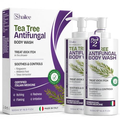 Shailee Antifungal Body Wash with Tea Tree Oil | Eczema Body Wash Treats Ringworm, Back Acne & Jock Itch | Antifungal Soap For Men And Women with 1% Tolnaftate (16.9 Fl Oz Pack of 2)