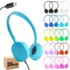 SHAIMEWEI USB-C Headphones Bulk, 20-Pack Suitable for Classroom, School, Children, and Teenagers, USB Type-C Headphones Compatible with Pad and Smartphones (Multi Color)