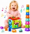 Shape Sorting Cube with Music & Lights - 6 in 1 Sensory Busy Cube Stacking Cups Activity Toy for Toddlers 18+ Months, Educational Learning Toys for Boys & Girls