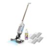 Shark VACMOP Reveal Cordless Hard Floor Cleaner, Vacuum & Spray Mop, Powerful Suction, Lightweight, Illumination Light, 4 Disposable Pads, 12oz Pet Multi-Surface Cleaning Solution, Ivory, VM401IV