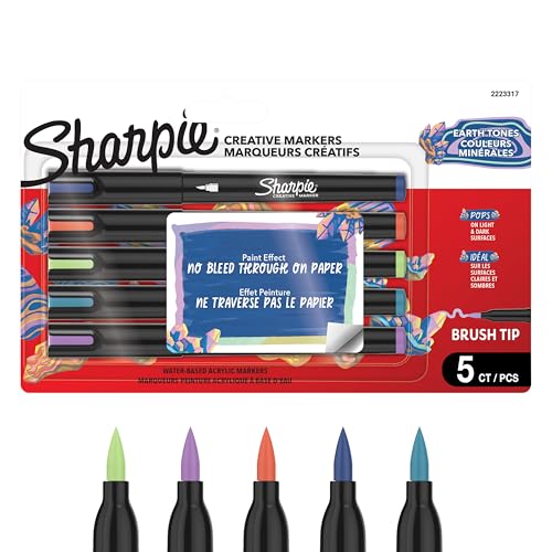 Sharpie Creative Marker Acrylic Paint Pens | Earth Tones | Water-Based Paint Markers | No-Bleed Ink Writes on Most Surfaces | Brush Tip | Crafting & Art Supplies | Assorted Colours | 5 Count
